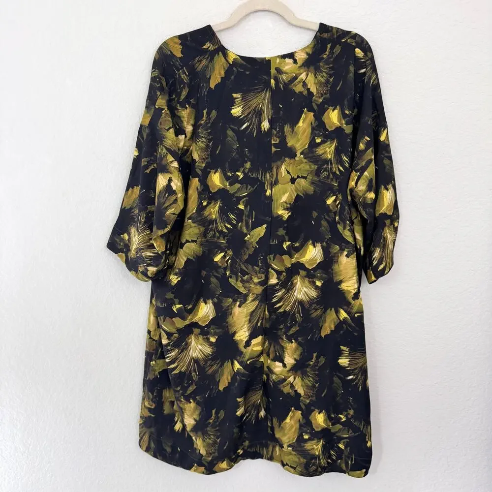Bryn Walker Womens Tunic Top Shirt Size M Relaxed Artsy Lagenlook Floral Black